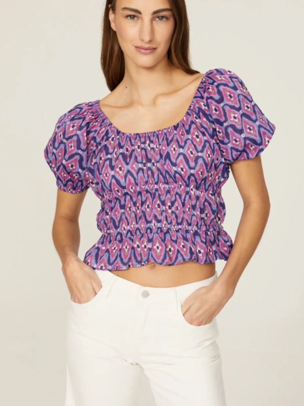 Bandanna Halo Puff Sleeve Top - SZ L / US 8
